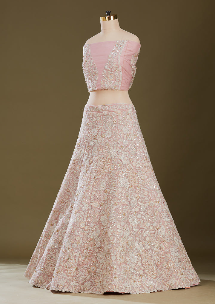 Pink Sequins Net Readymade Lehenga