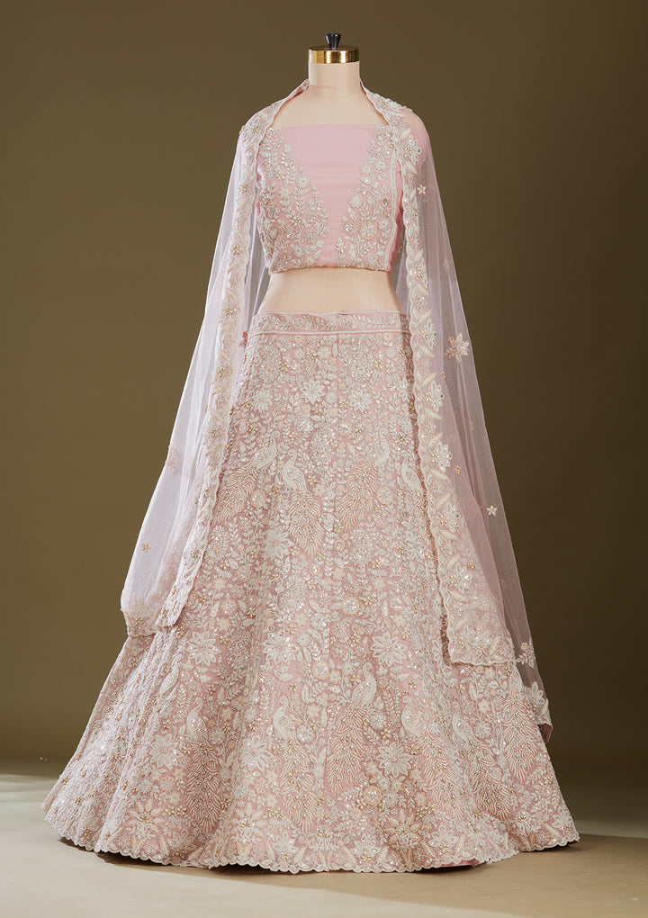 Pink Sequins Net Readymade Lehenga