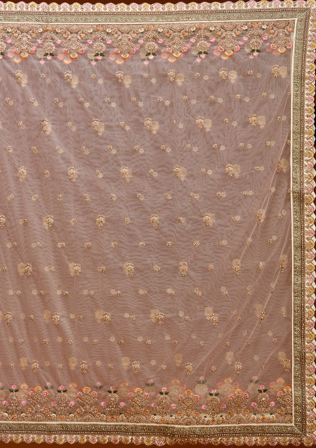 Off White Threadwork Raw Silk Readymade Lehenga