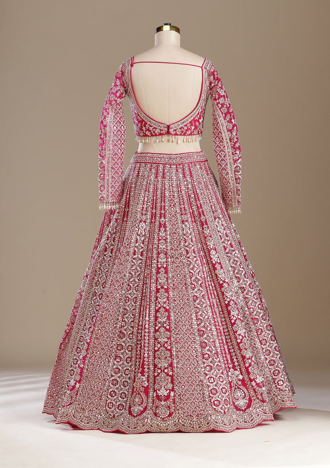 Rani Pink Mirrorwork Net Readymade Lehenga