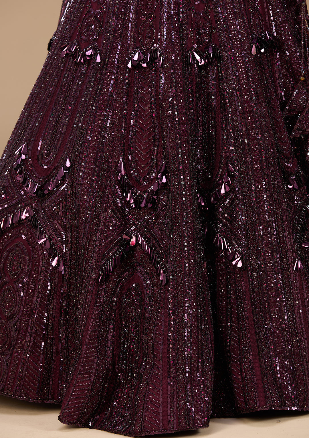 Sequins Wine Net Stitched Lehenga Blouse With Dupatta