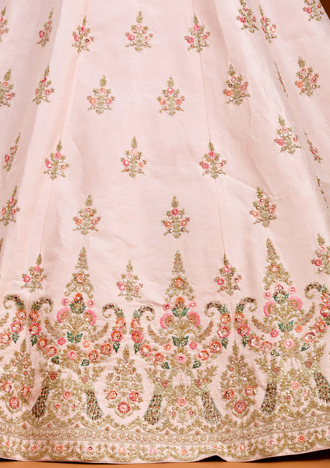 Baby Pink Zardozi (Gold) Raw Silk Readymade Lehenga