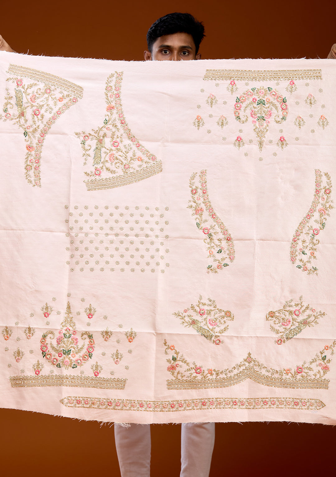 Baby Pink Zardozi (Gold) Raw Silk Readymade Lehenga