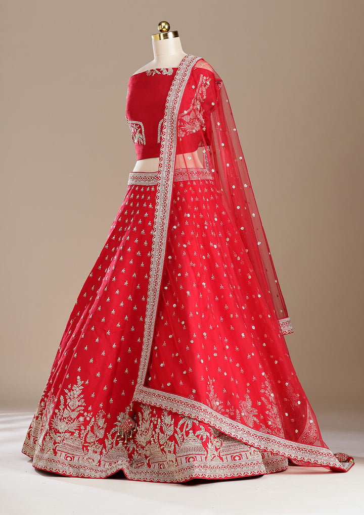 Red Zardozi (Gold) Raw Silk Readymade Lehenga