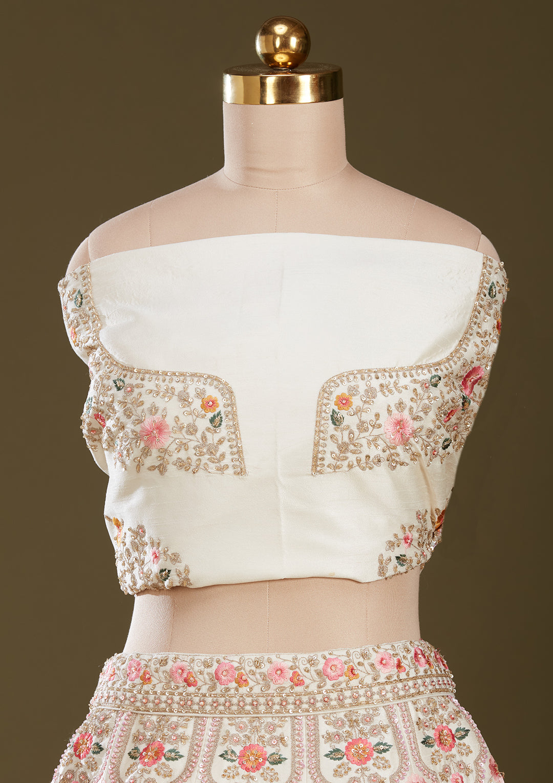 Cream Zardozi (Gold) Raw Silk Readymade Lehenga