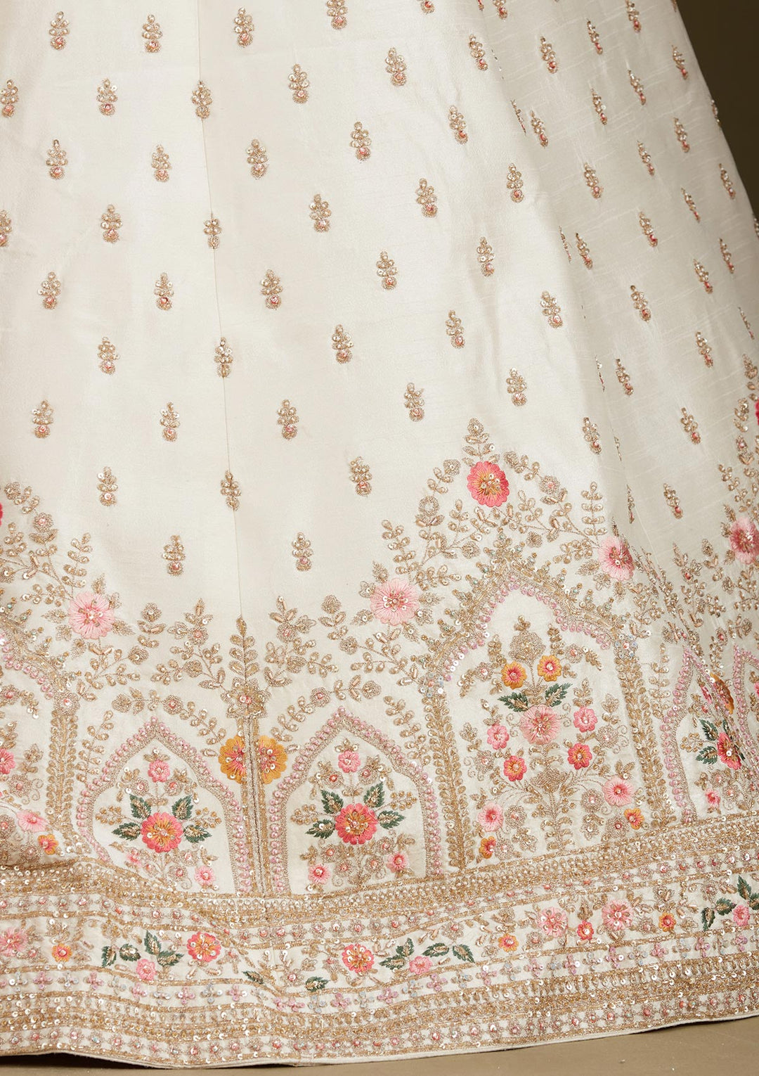 Cream Zardozi (Gold) Raw Silk Readymade Lehenga