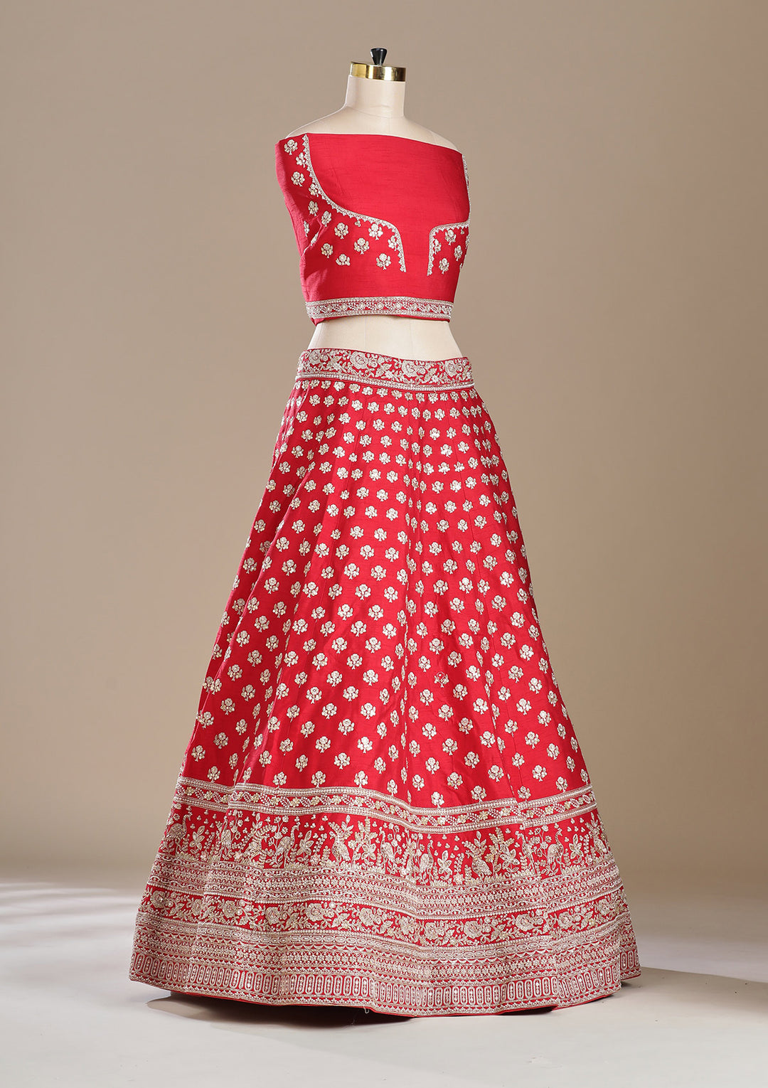 Maroon Zardozi (Gold) Raw Silk Readymade Lehenga