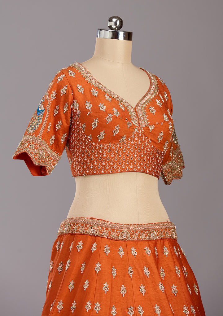 Rust Zardozi (Gold) Raw Silk Readymade Lehenga