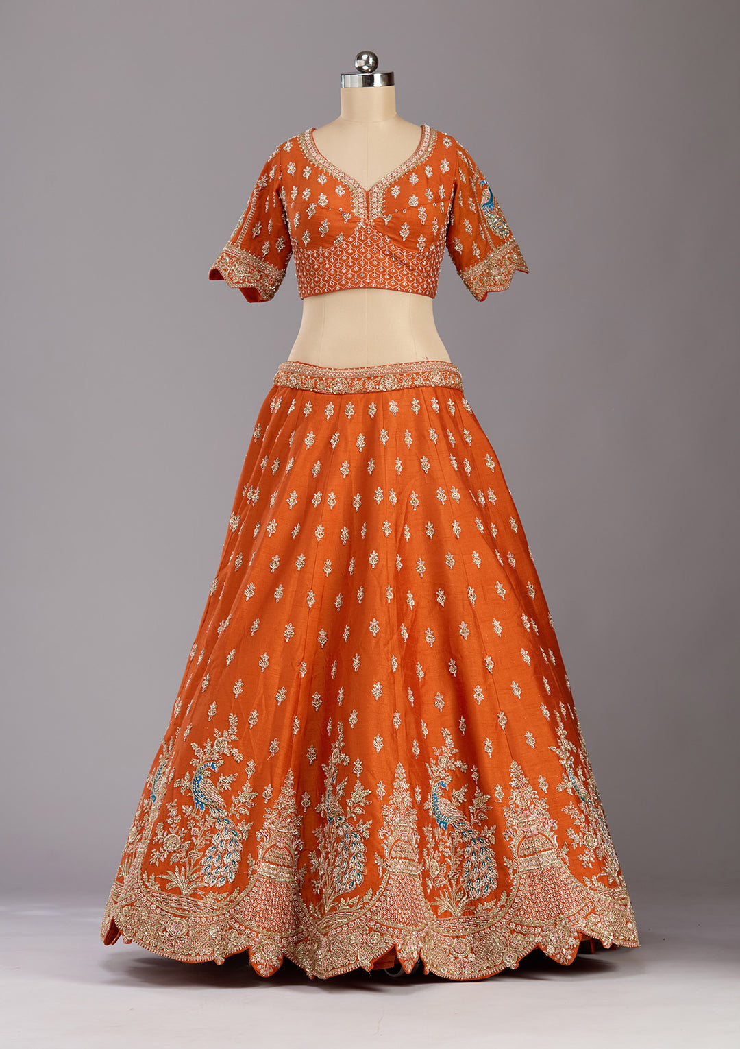 Rust Zardozi (Gold) Raw Silk Readymade Lehenga