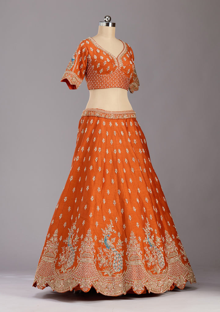 Rust Zardozi (Gold) Raw Silk Readymade Lehenga