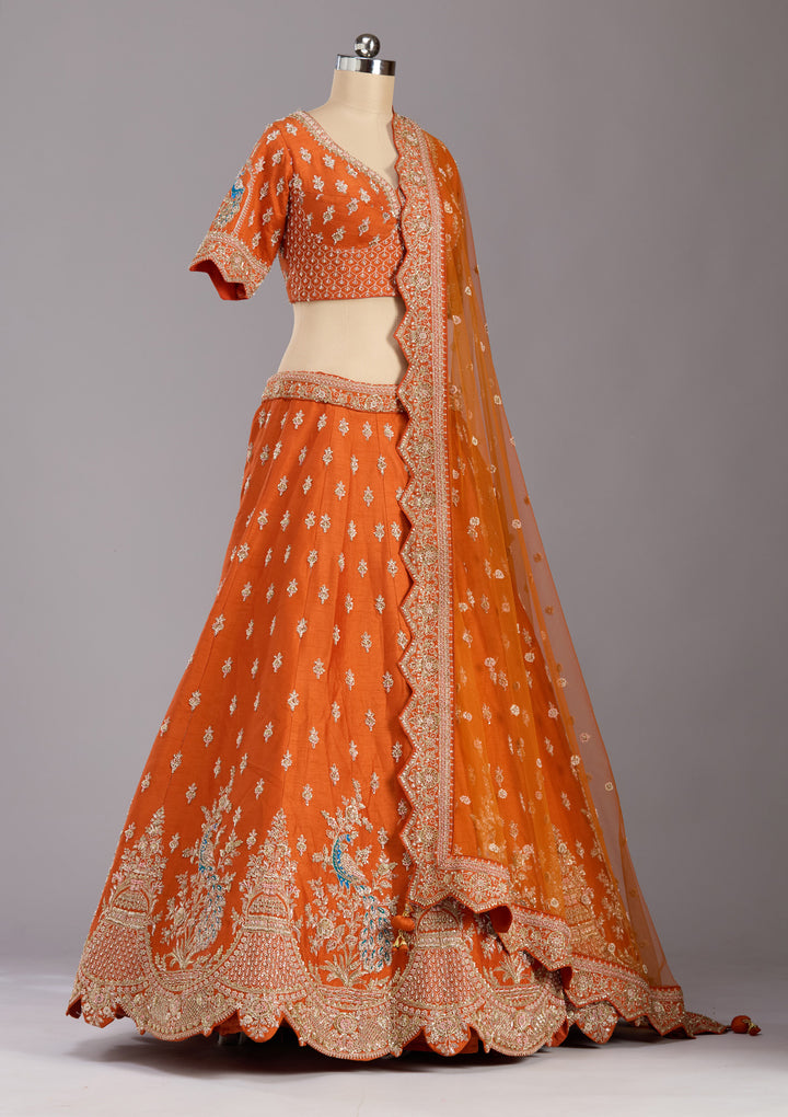 Rust Zardozi (Gold) Raw Silk Readymade Lehenga