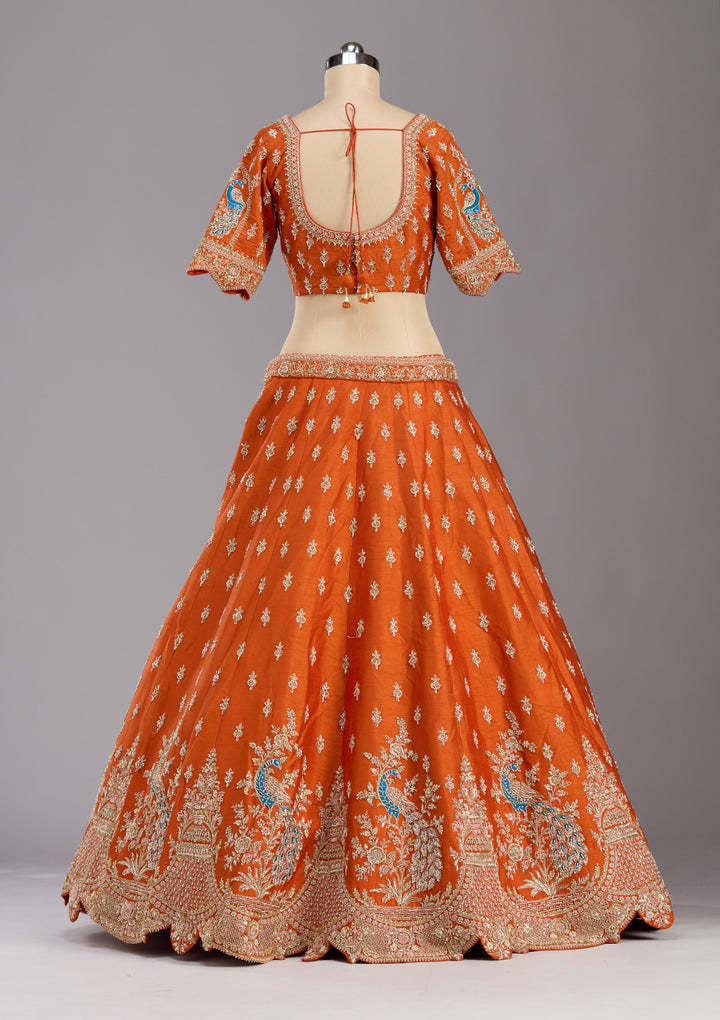 Rust Zardozi (Gold) Raw Silk Readymade Lehenga
