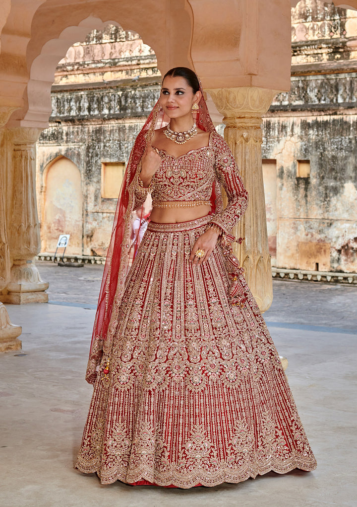 Maroon Sequins Net Readymade Lehenga