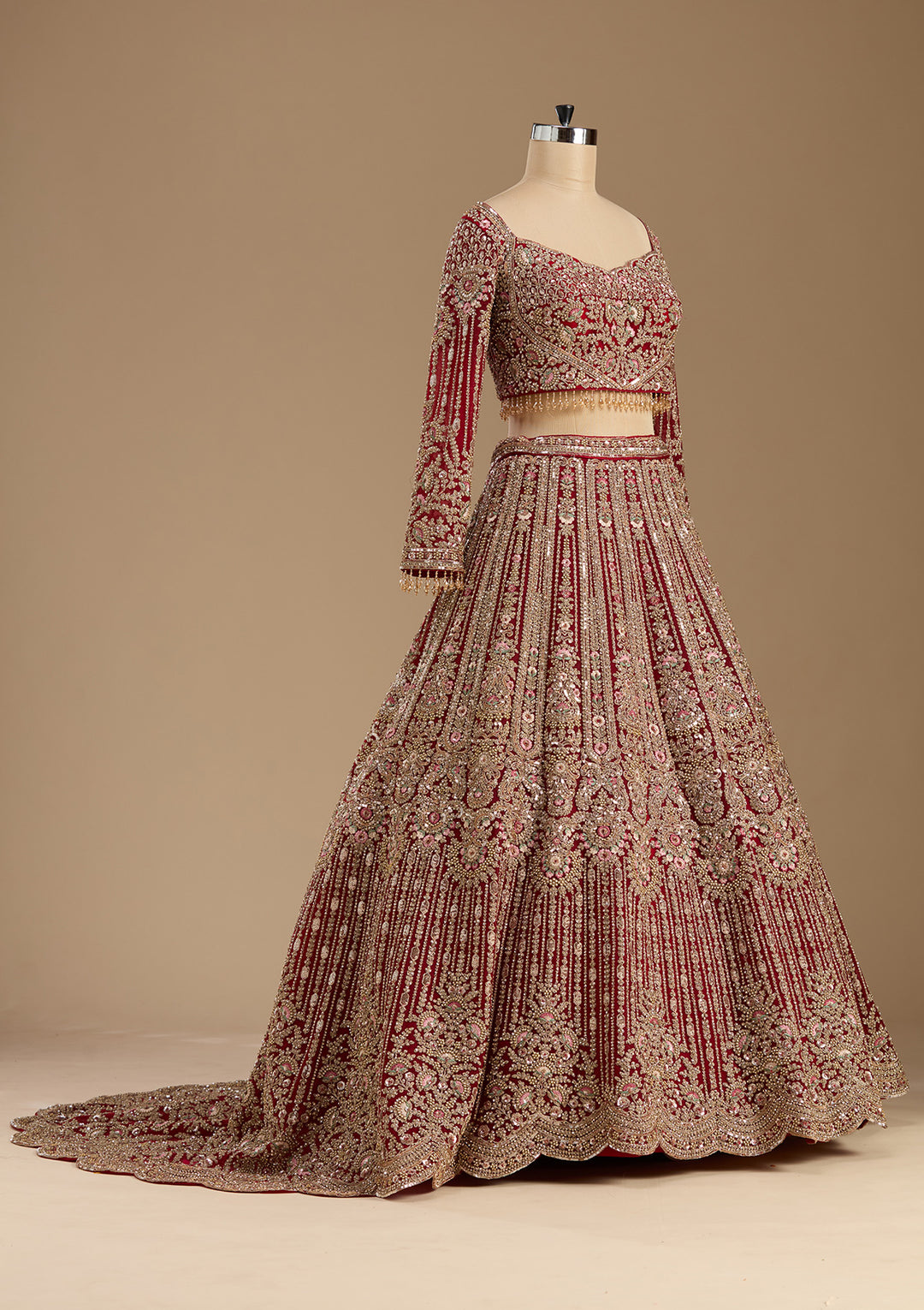 Maroon Sequins Net Readymade Lehenga