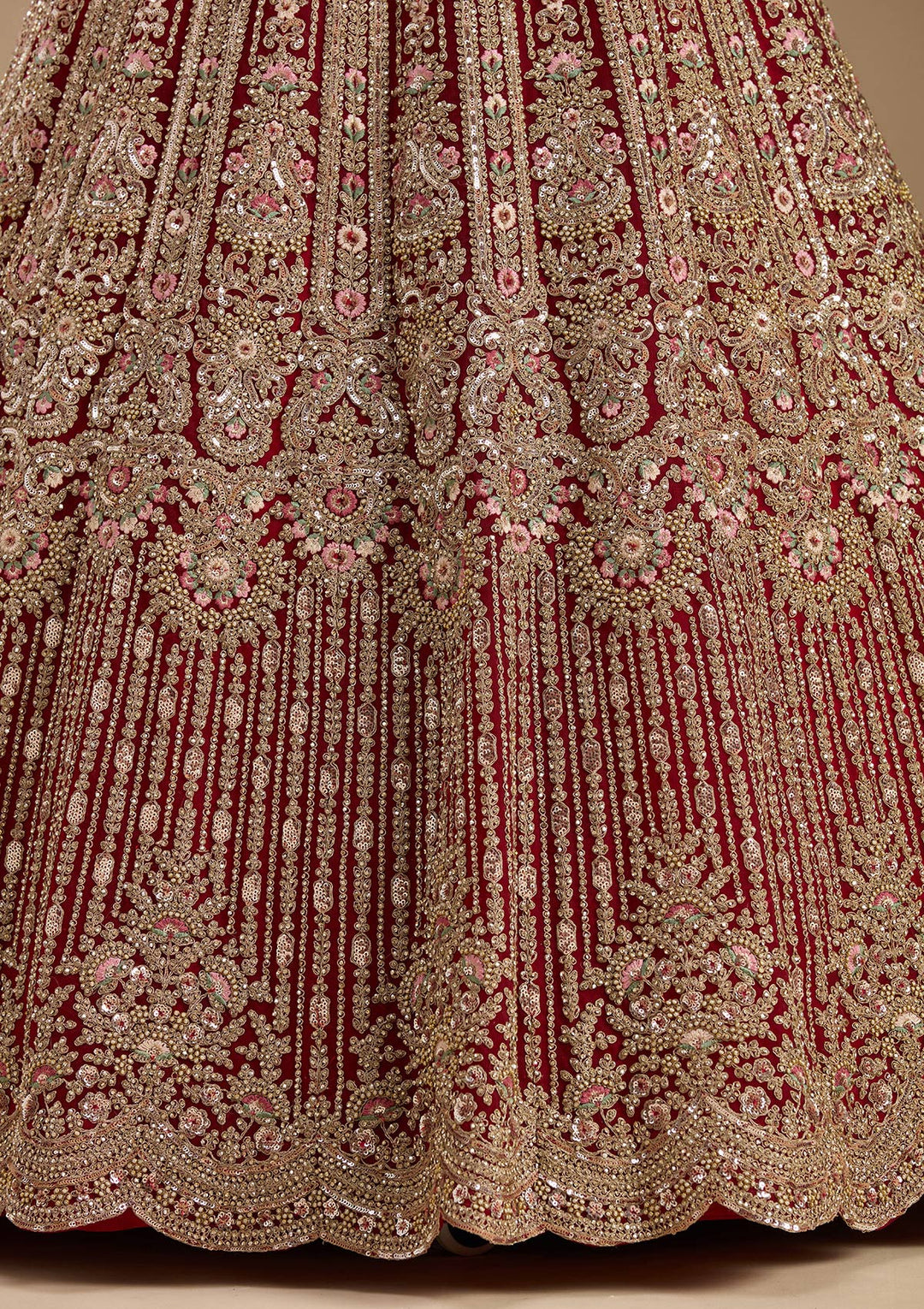 Maroon Sequins Net Readymade Lehenga