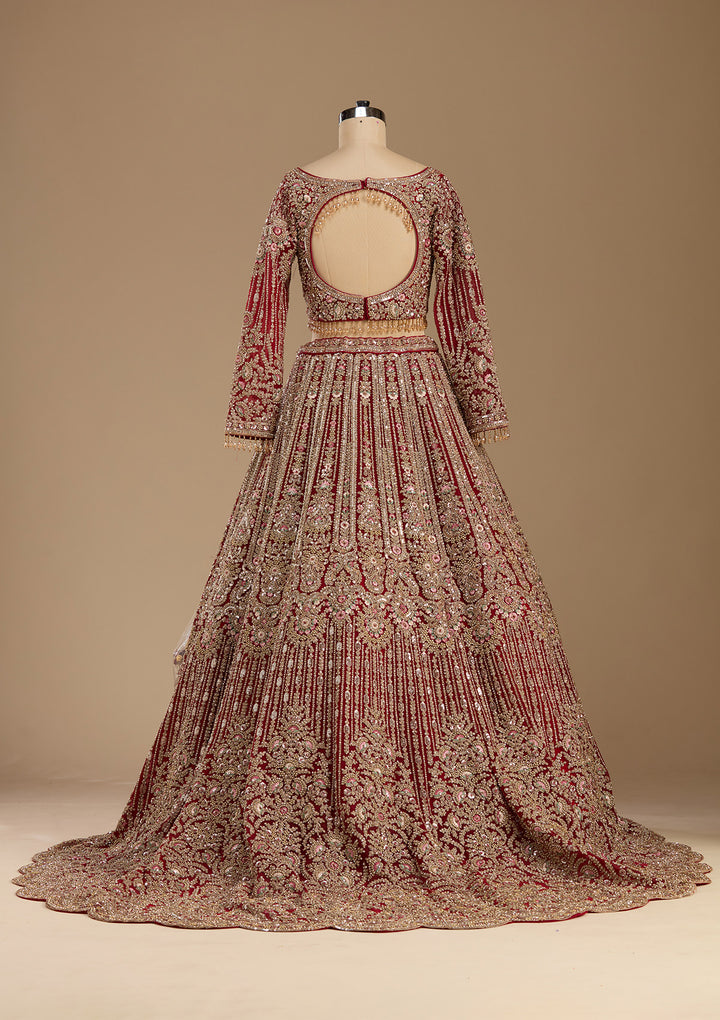Maroon Sequins Net Readymade Lehenga