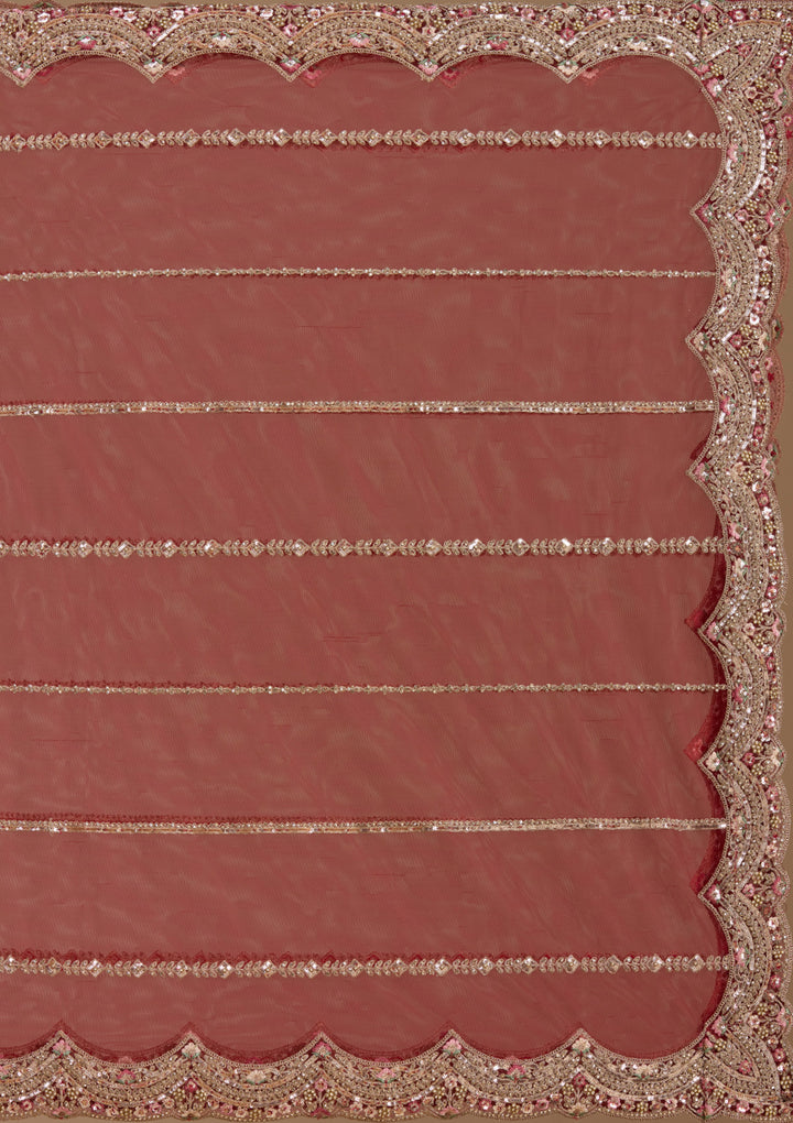 Maroon Sequins Net Readymade Lehenga