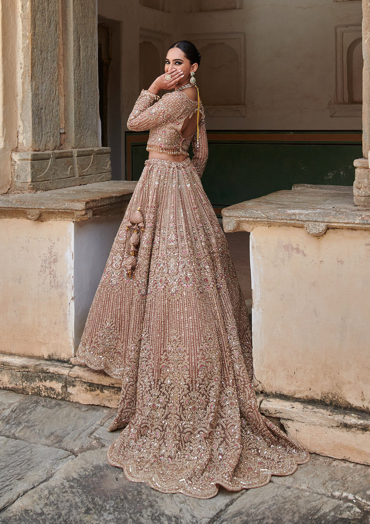 Peach Sequins Net Readymade Lehenga