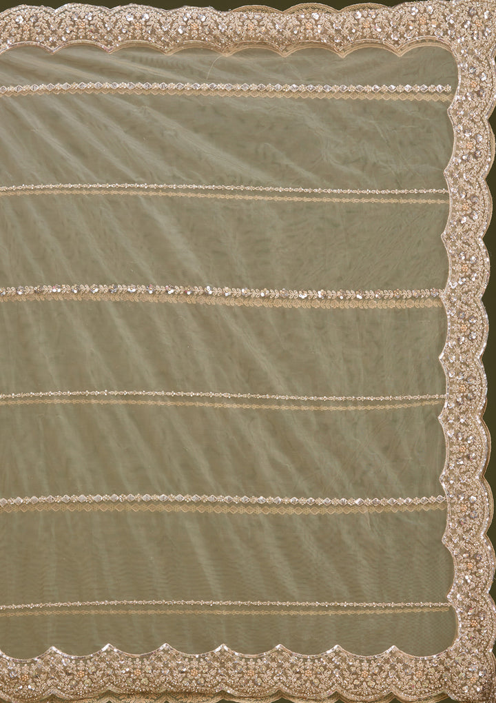 Beige Sequins Net Readymade Lehenga