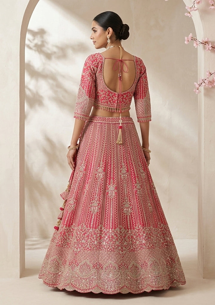 Rani Pink Stonework (Gold) Raw Silk Readymade Lehenga