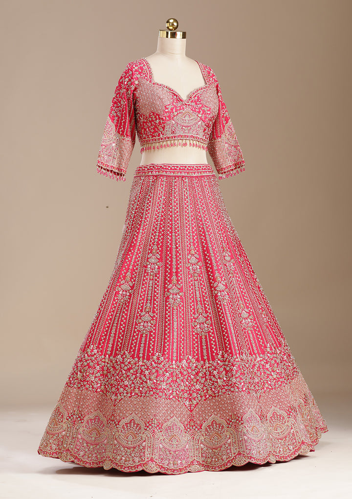 Rani Pink Stonework (Gold) Raw Silk Readymade Lehenga