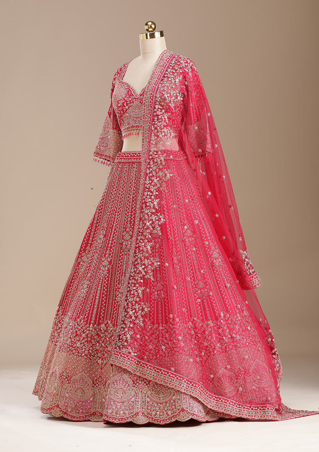 Rani Pink Stonework (Gold) Raw Silk Readymade Lehenga