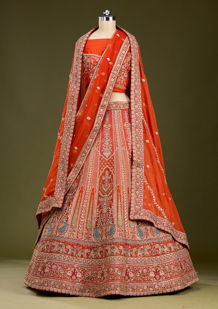 Rust Cording Net Readymade Lehenga