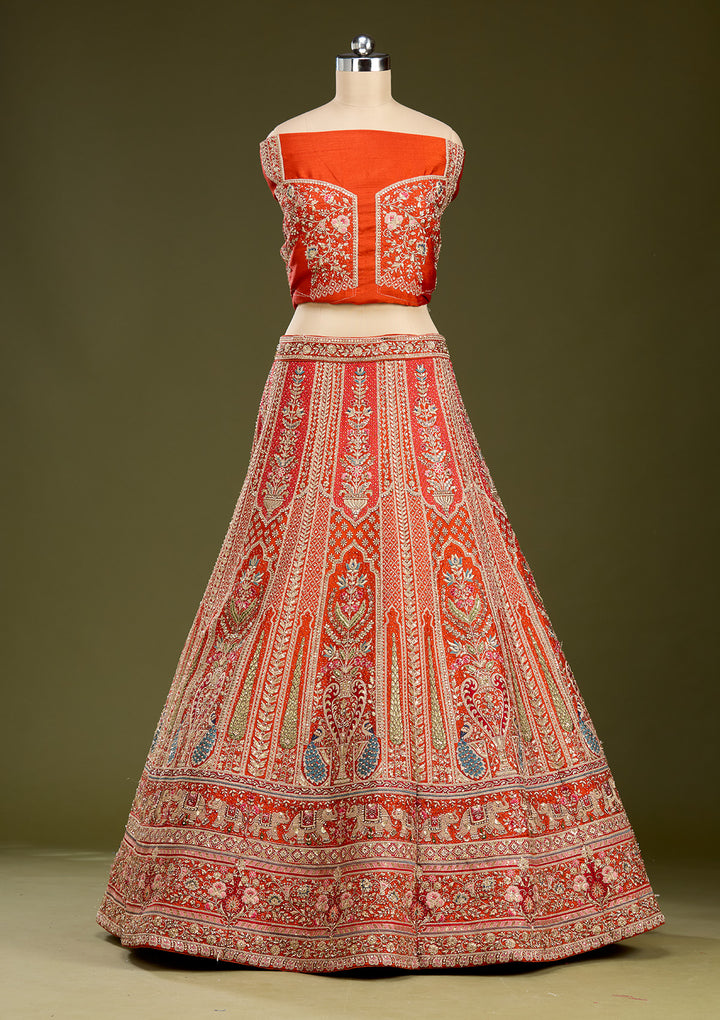 Rust Cording Net Readymade Lehenga