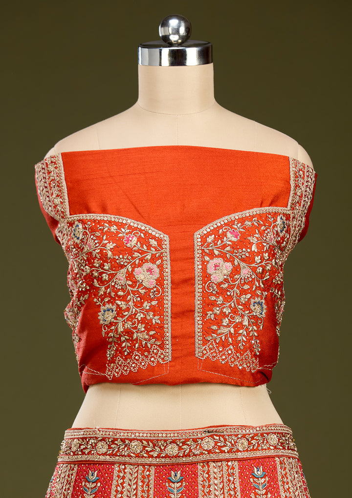 Rust Cording Net Readymade Lehenga