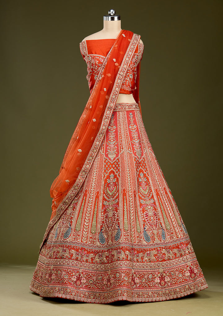 Rust Cording Net Readymade Lehenga