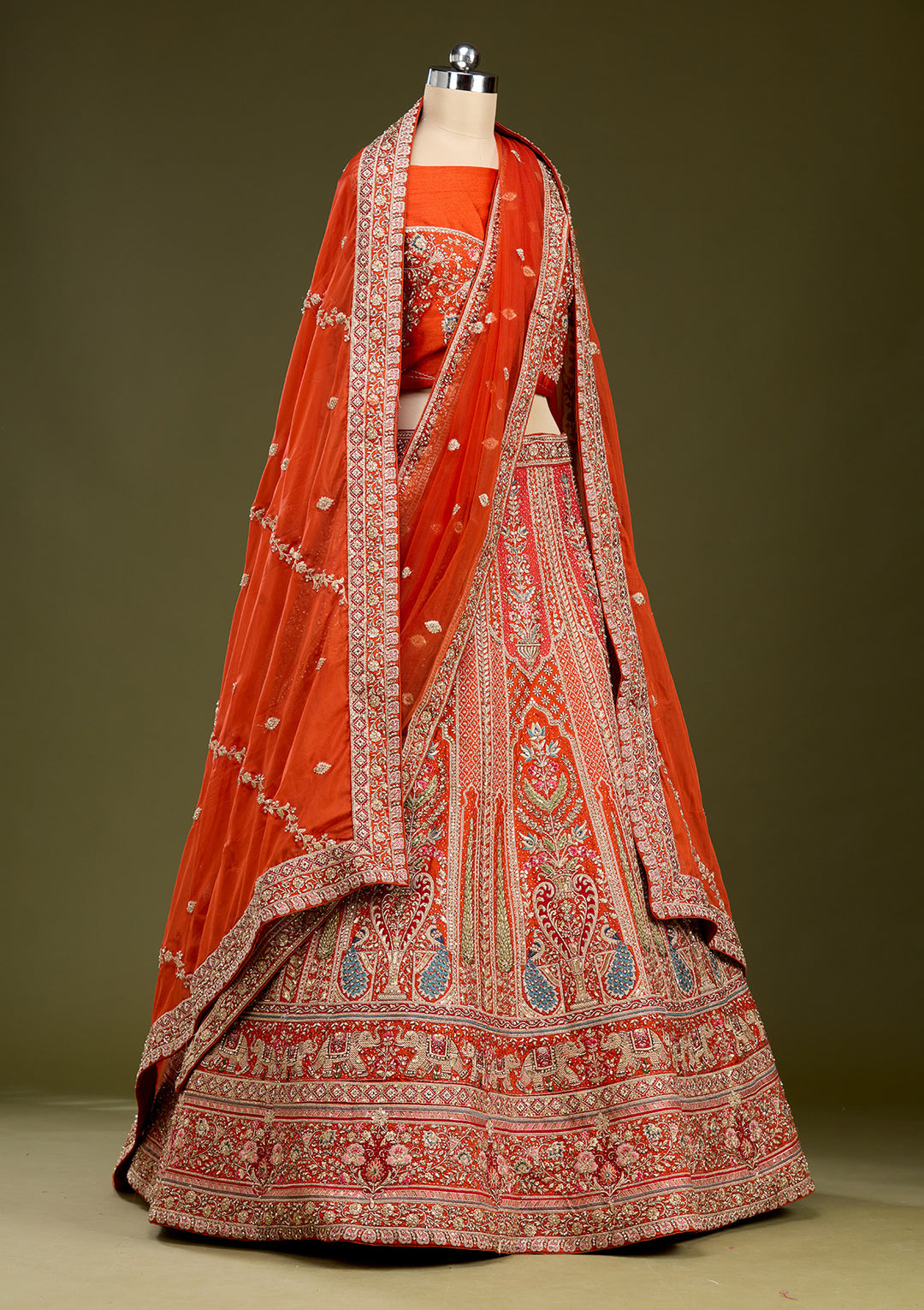 Rust Cording Net Readymade Lehenga