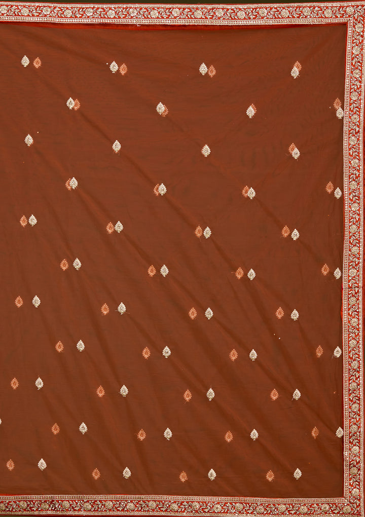 Rust Cording Net Readymade Lehenga