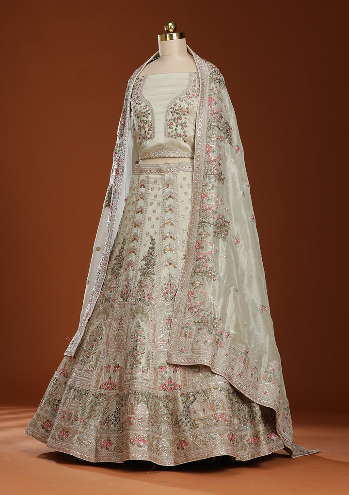 Pista Green Zariwork (Gold) Organza Readymade Lehenga