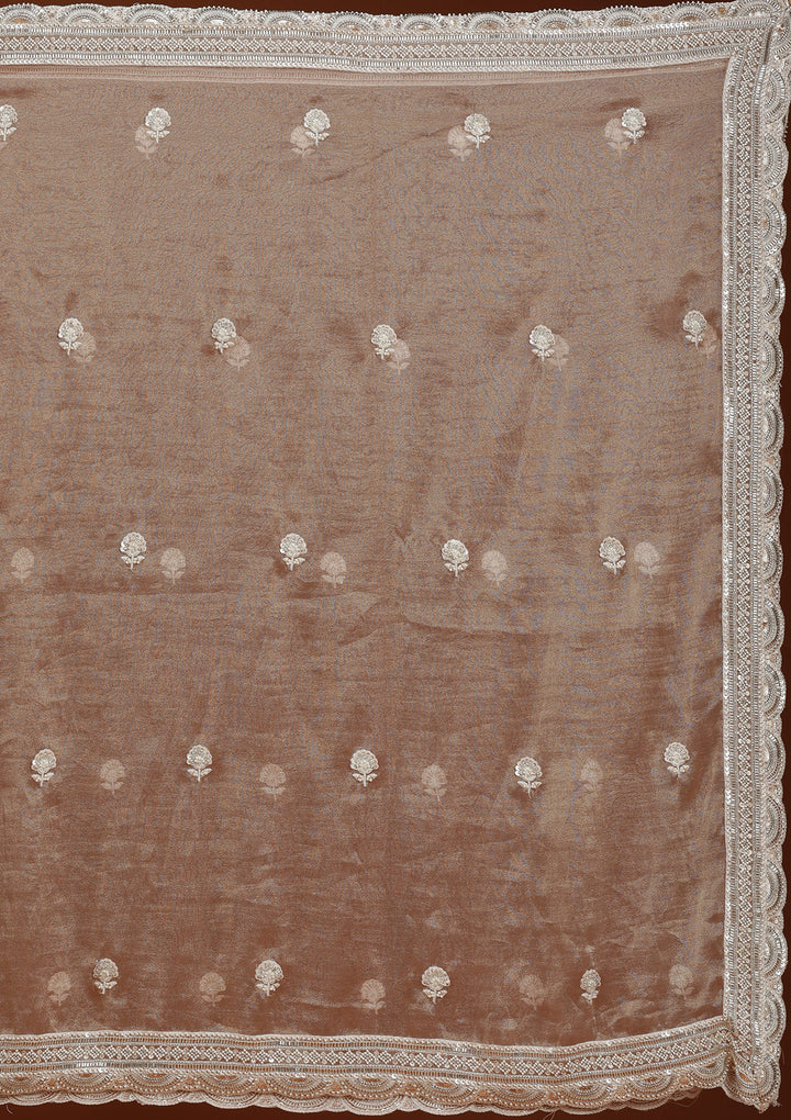 Pink Threadwork Organza Readymade Lehenga