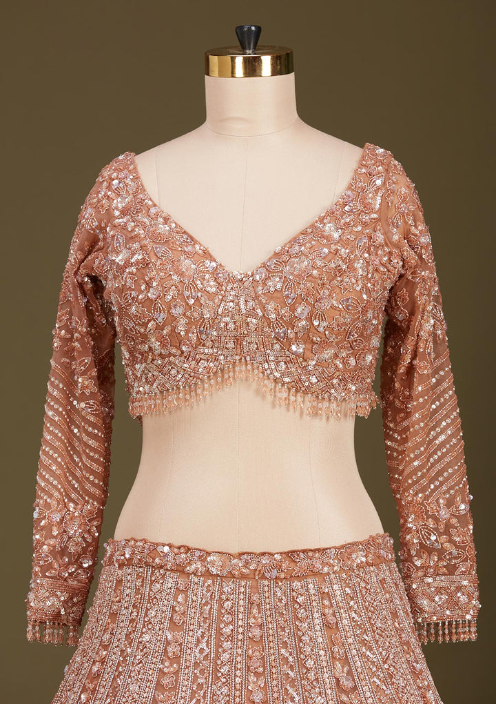 Copper Sequins Net Readymade Lehenga