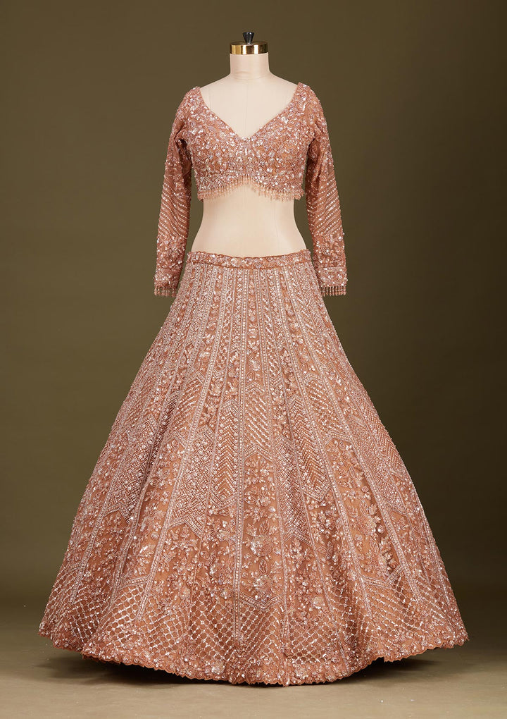 Copper Sequins Net Readymade Lehenga