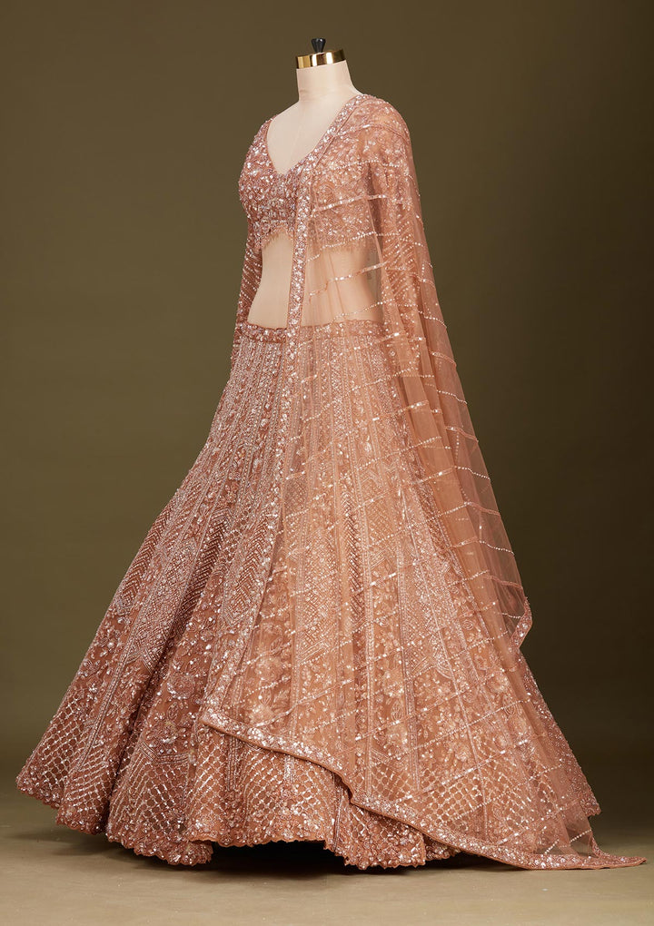 Copper Sequins Net Readymade Lehenga