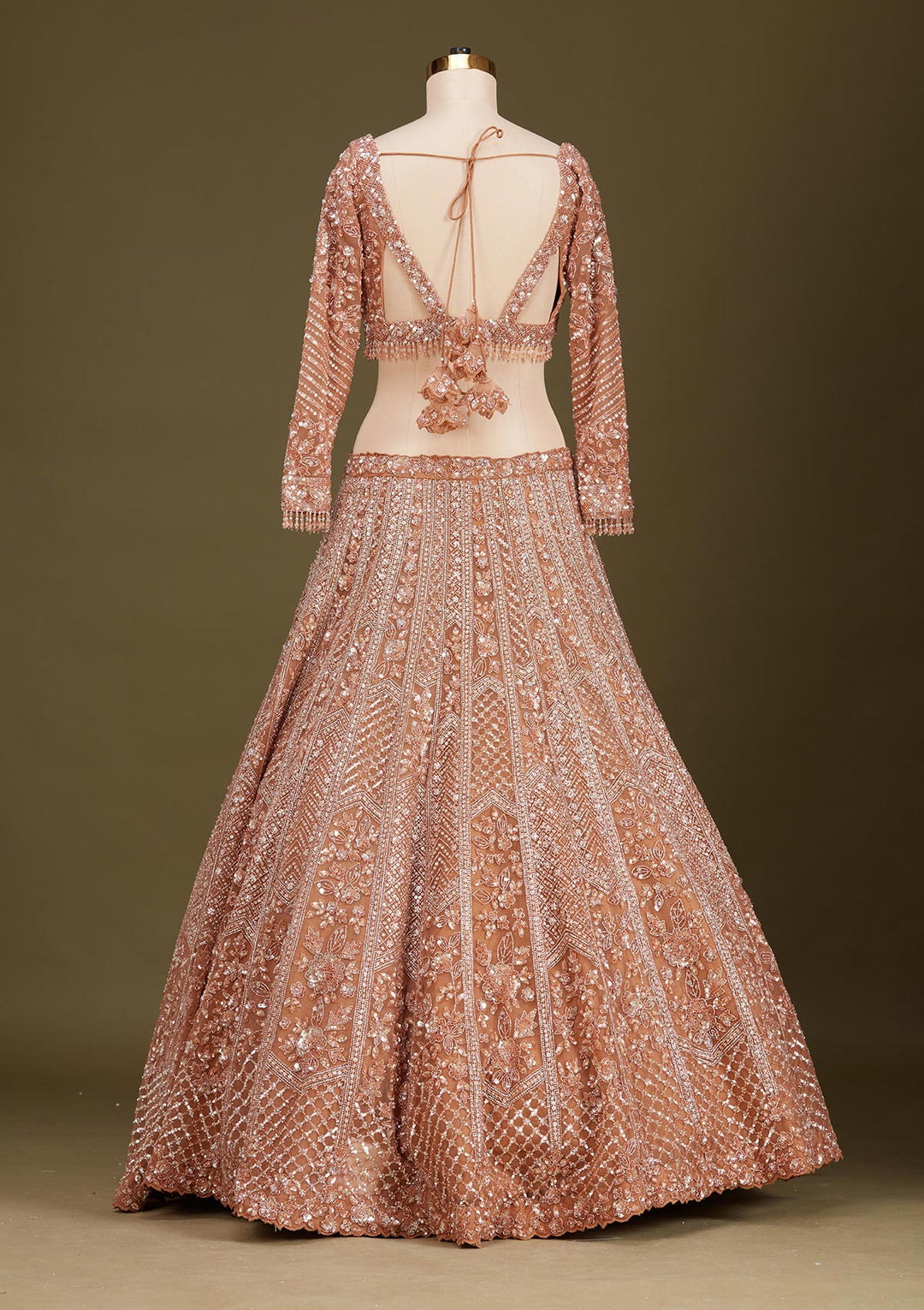 Copper Sequins Net Readymade Lehenga