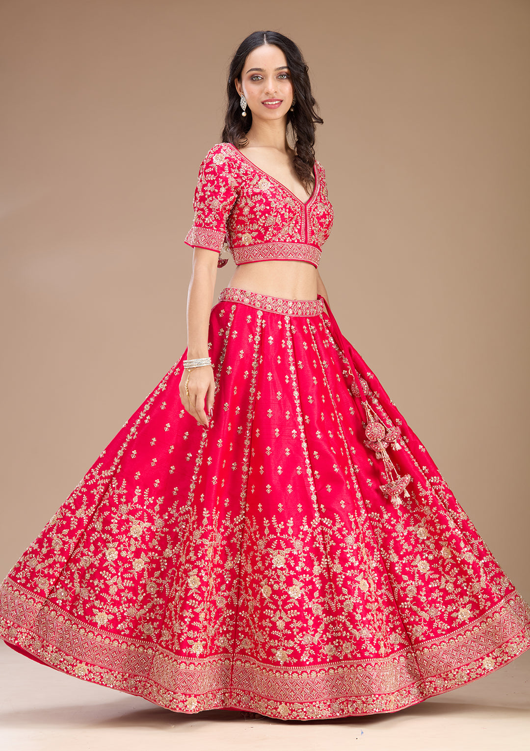 Rani Pink Zariwork Raw Silk Readymade Lehenga