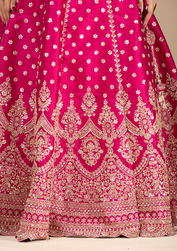 Magenta Pink Zariwork (Gold) Raw Silk Readymade Lehenga