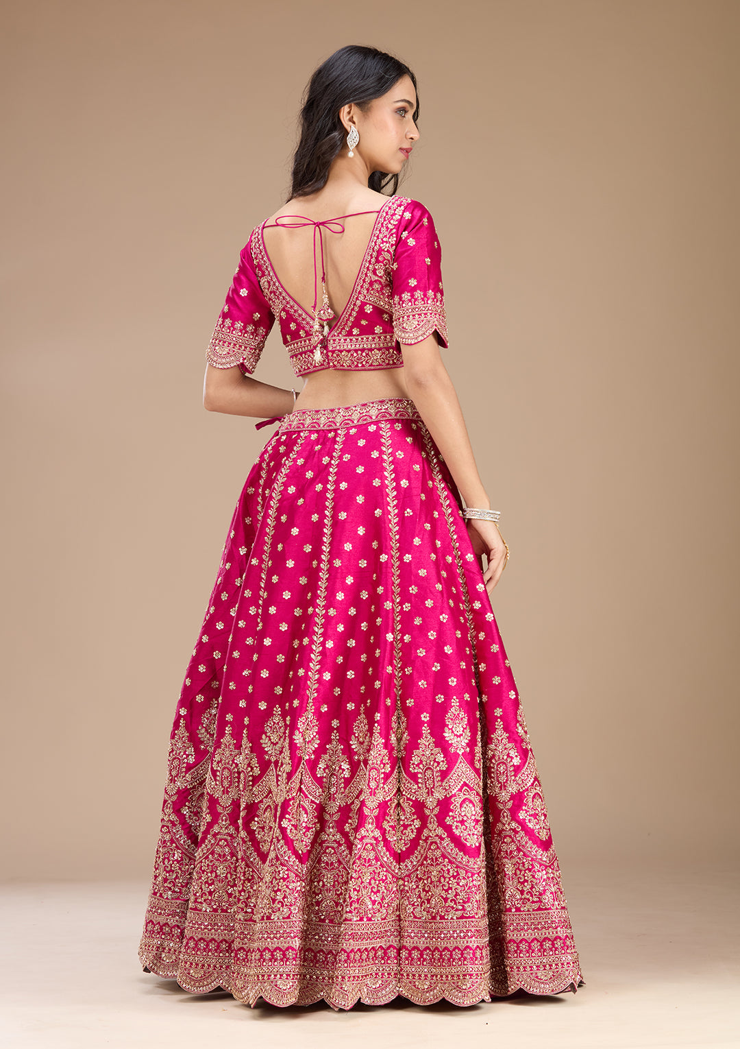 Magenta Pink Zariwork (Gold) Raw Silk Readymade Lehenga