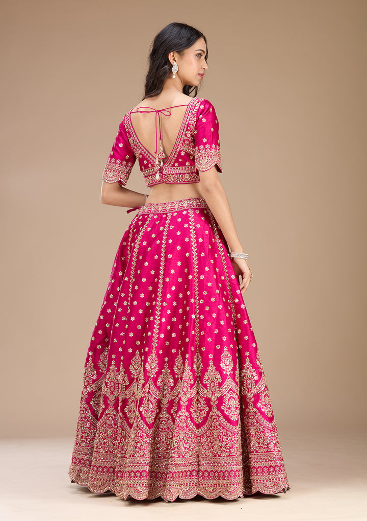 Magenta Pink Zariwork (Gold) Raw Silk Readymade Lehenga