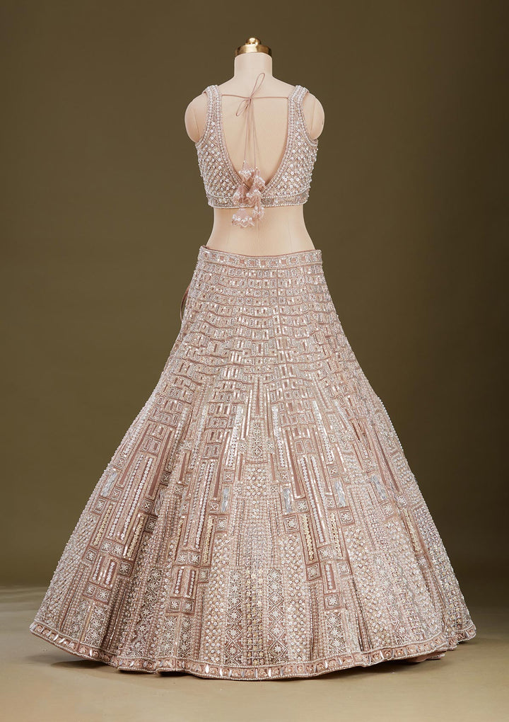 Beige Sequins Net Readymade Lehenga