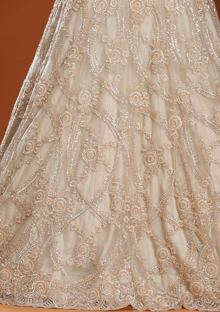 Beige Cutdana Net Readymade Lehenga