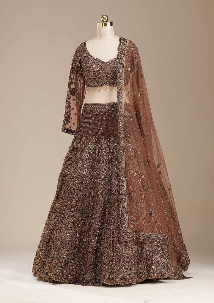 Copper Cutdana Net Readymade Lehenga