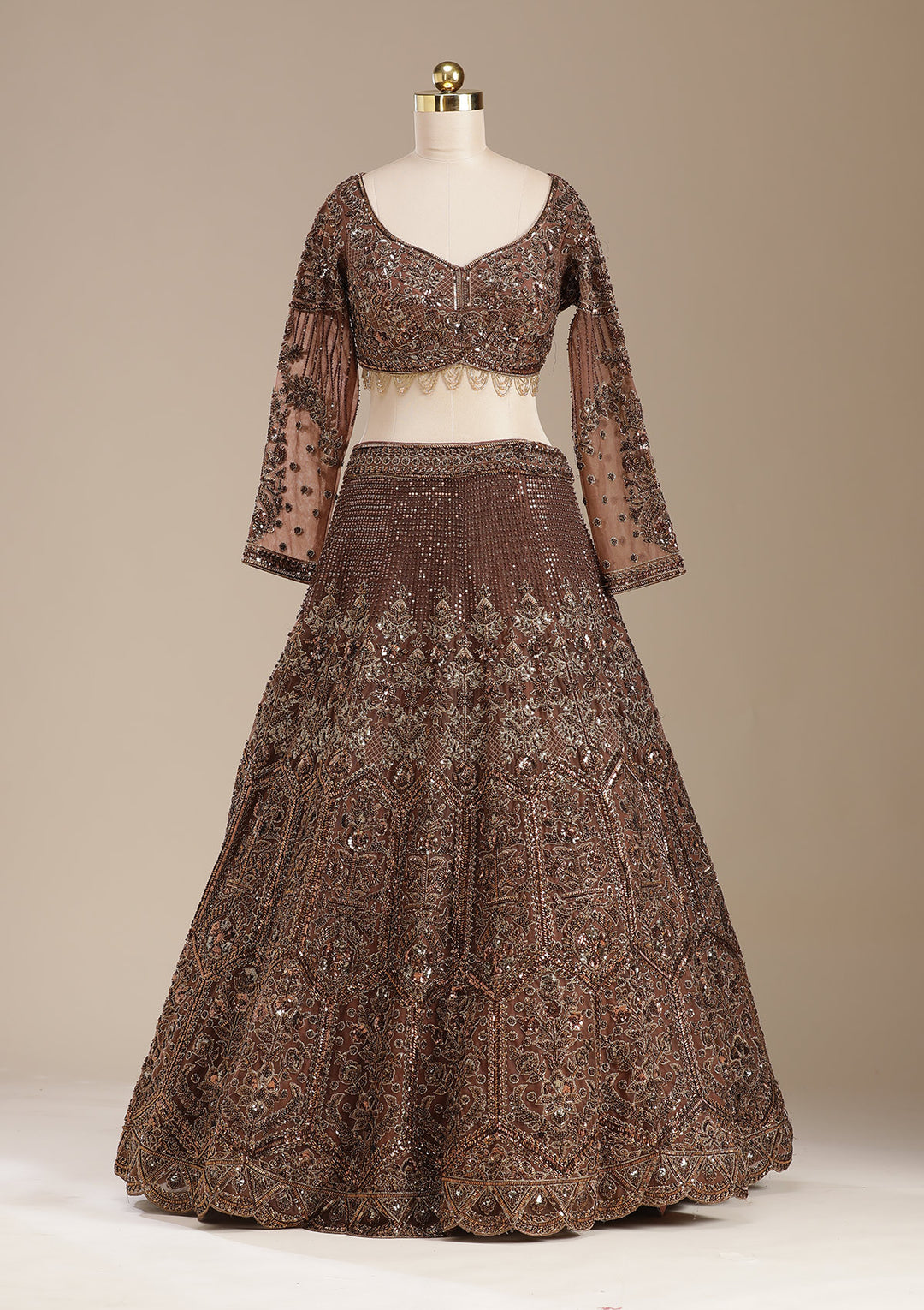 Copper Cutdana Net Readymade Lehenga