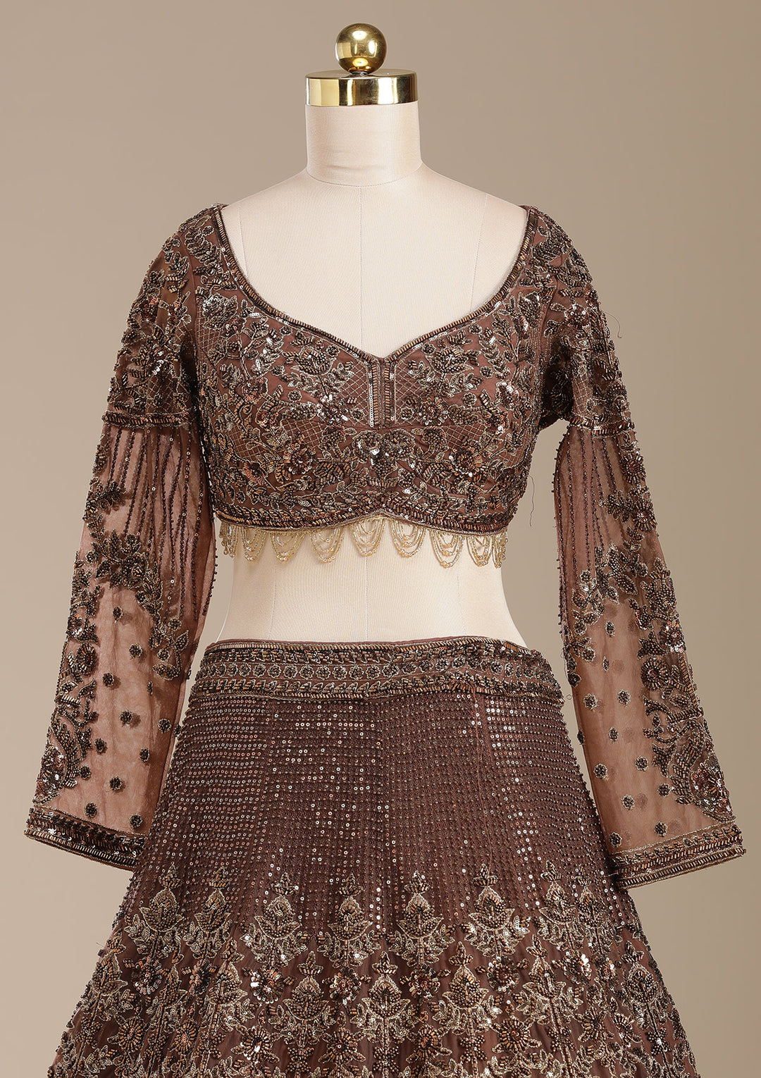 Copper Cutdana Net Readymade Lehenga