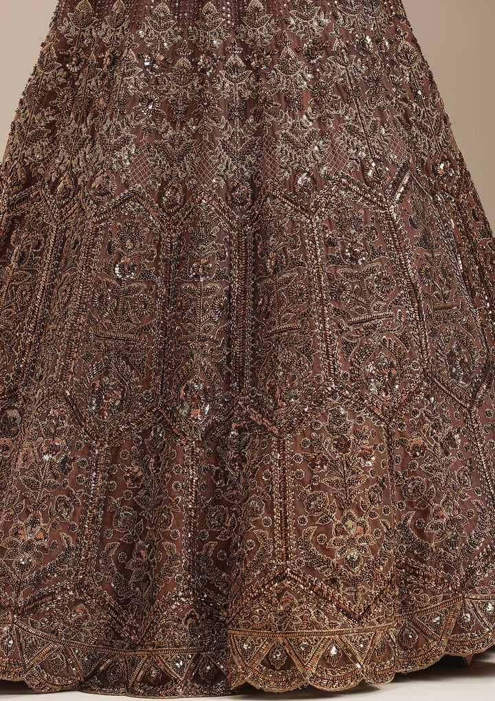 Copper Cutdana Net Readymade Lehenga