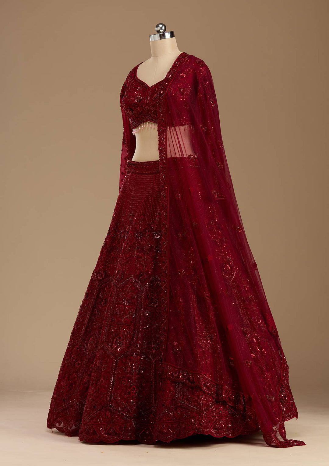 Maroon Cutdana Net Readymade Lehenga