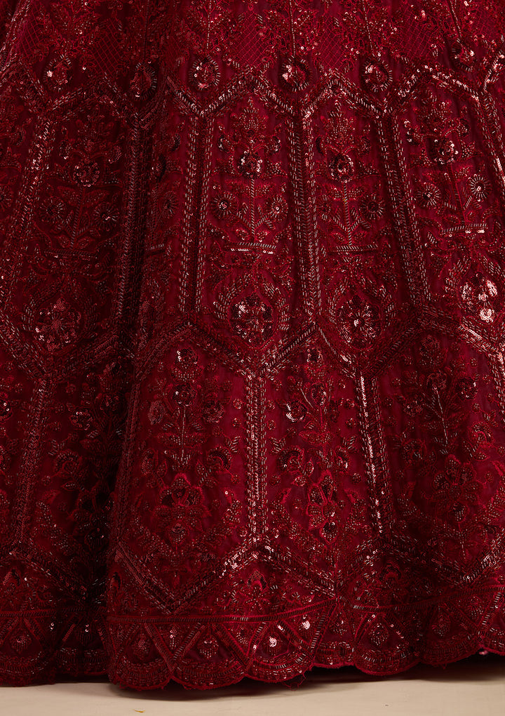 Maroon Cutdana Net Readymade Lehenga